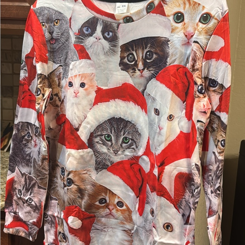 Cat Print Christmas Sweater